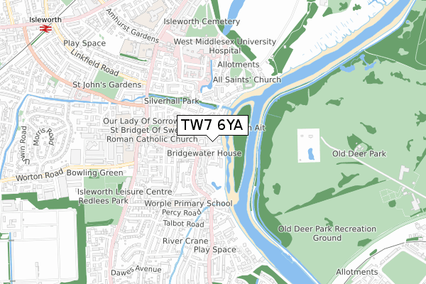 TW7 6YA map - small scale - OS Open Zoomstack (Ordnance Survey)