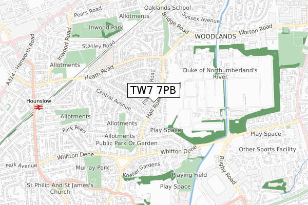 TW7 7PB map - small scale - OS Open Zoomstack (Ordnance Survey)