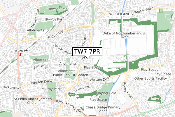 TW7 7PR map - small scale - OS Open Zoomstack (Ordnance Survey)