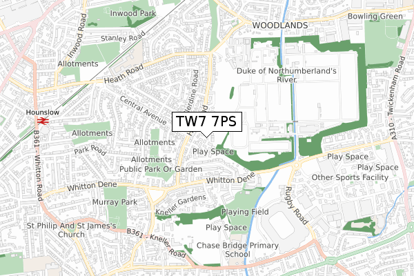 TW7 7PS map - small scale - OS Open Zoomstack (Ordnance Survey)