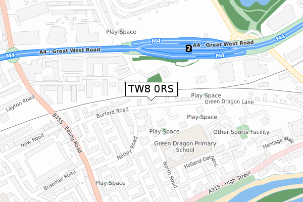 TW8 0RS map - large scale - OS Open Zoomstack (Ordnance Survey)