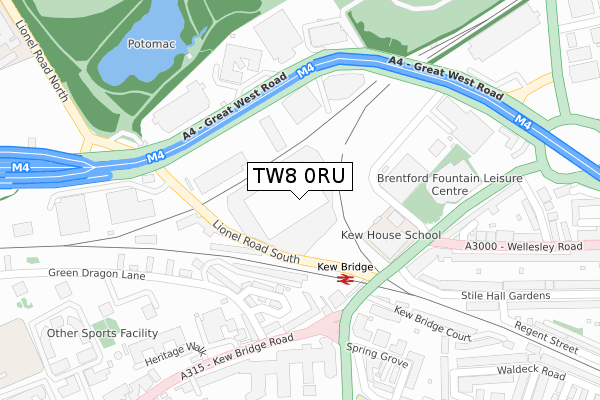 TW8 0RU map - large scale - OS Open Zoomstack (Ordnance Survey)