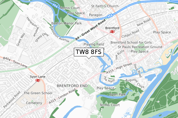 TW8 8FS map - small scale - OS Open Zoomstack (Ordnance Survey)