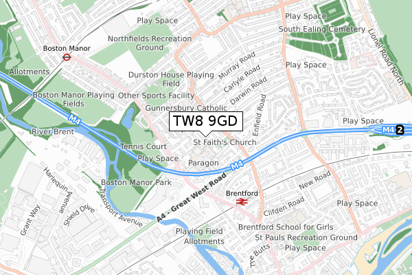 TW8 9GD map - small scale - OS Open Zoomstack (Ordnance Survey)