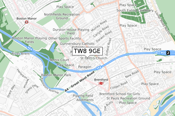 TW8 9GE map - small scale - OS Open Zoomstack (Ordnance Survey)