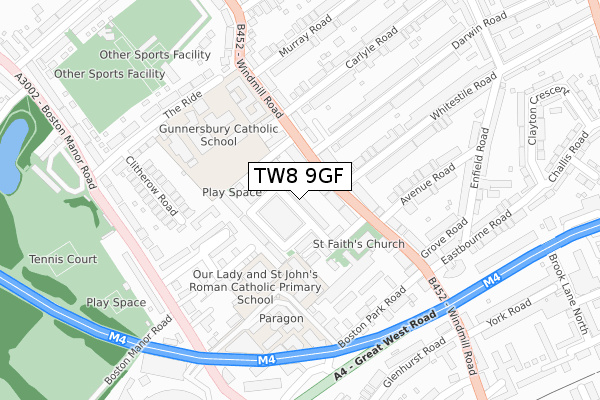 TW8 9GF map - large scale - OS Open Zoomstack (Ordnance Survey)