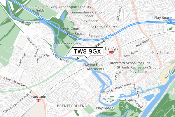 TW8 9GX map - small scale - OS Open Zoomstack (Ordnance Survey)