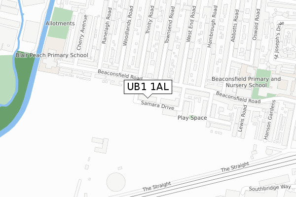 UB1 1AL map - large scale - OS Open Zoomstack (Ordnance Survey)