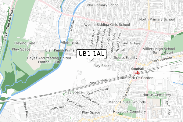 UB1 1AL map - small scale - OS Open Zoomstack (Ordnance Survey)