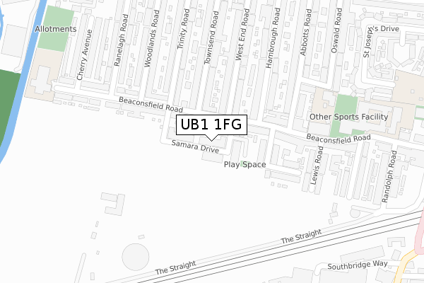 UB1 1FG map - large scale - OS Open Zoomstack (Ordnance Survey)