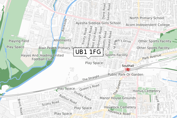 UB1 1FG map - small scale - OS Open Zoomstack (Ordnance Survey)