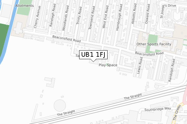 UB1 1FJ map - large scale - OS Open Zoomstack (Ordnance Survey)