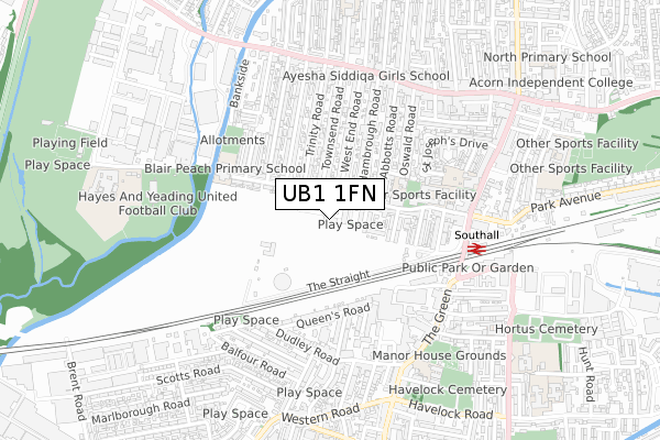 UB1 1FN map - small scale - OS Open Zoomstack (Ordnance Survey)