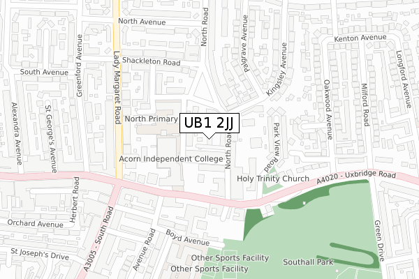 UB1 2JJ map - large scale - OS Open Zoomstack (Ordnance Survey)