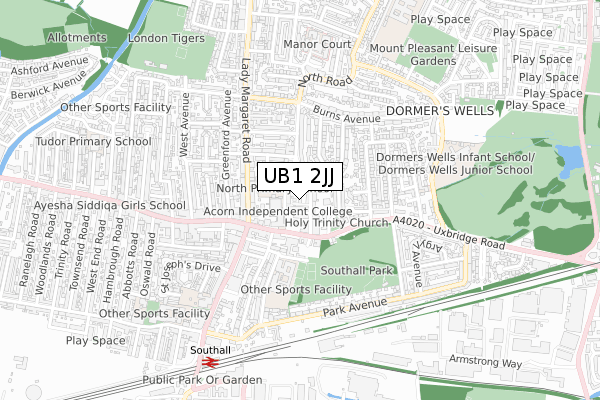 UB1 2JJ map - small scale - OS Open Zoomstack (Ordnance Survey)