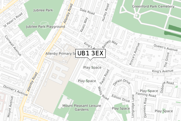 UB1 3EX map - large scale - OS Open Zoomstack (Ordnance Survey)