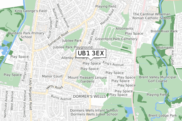 UB1 3EX map - small scale - OS Open Zoomstack (Ordnance Survey)