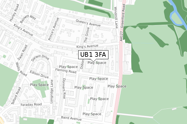 UB1 3FA map - large scale - OS Open Zoomstack (Ordnance Survey)