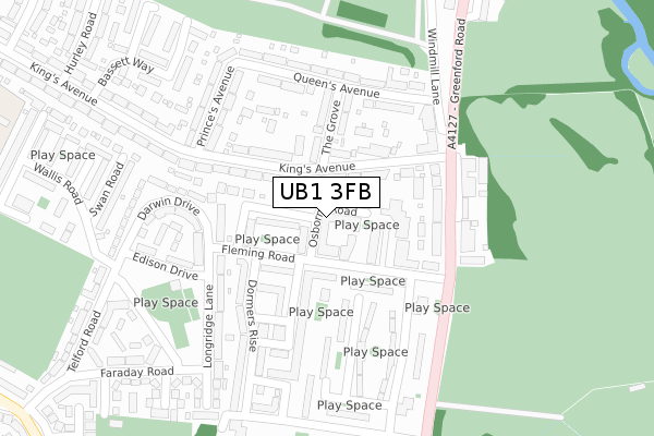 UB1 3FB map - large scale - OS Open Zoomstack (Ordnance Survey)