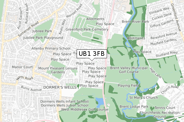 UB1 3FB map - small scale - OS Open Zoomstack (Ordnance Survey)