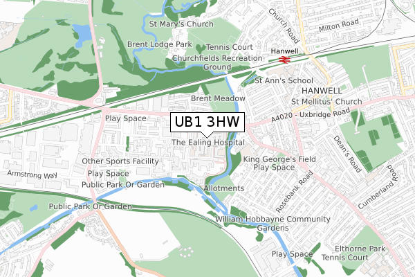 UB1 3HW map - small scale - OS Open Zoomstack (Ordnance Survey)