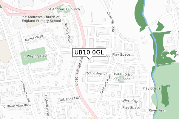 UB10 0GL map - large scale - OS Open Zoomstack (Ordnance Survey)