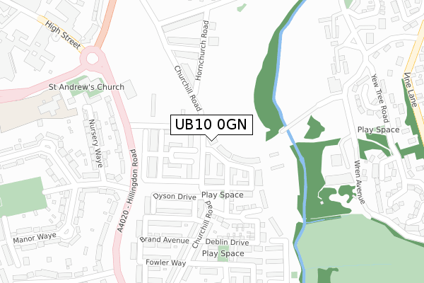 UB10 0GN map - large scale - OS Open Zoomstack (Ordnance Survey)