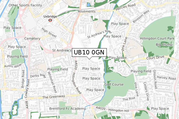 UB10 0GN map - small scale - OS Open Zoomstack (Ordnance Survey)