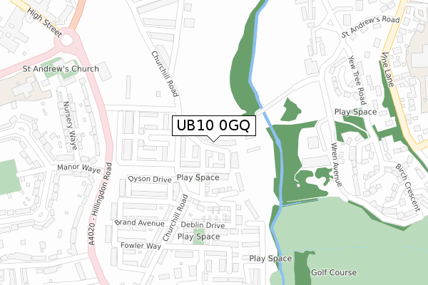UB10 0GQ map - large scale - OS Open Zoomstack (Ordnance Survey)