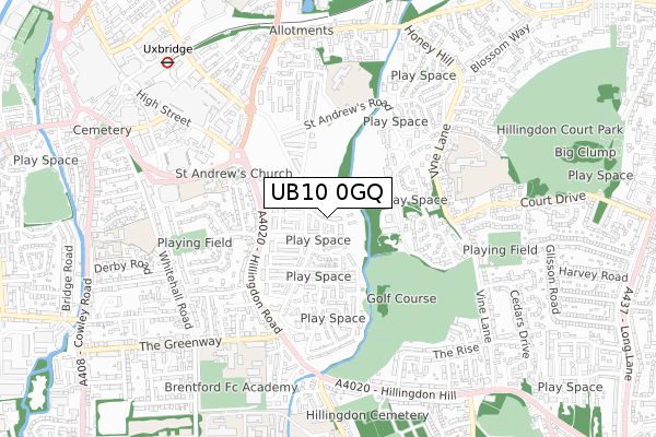 UB10 0GQ map - small scale - OS Open Zoomstack (Ordnance Survey)