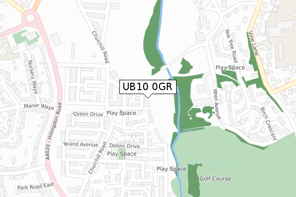 UB10 0GR map - large scale - OS Open Zoomstack (Ordnance Survey)