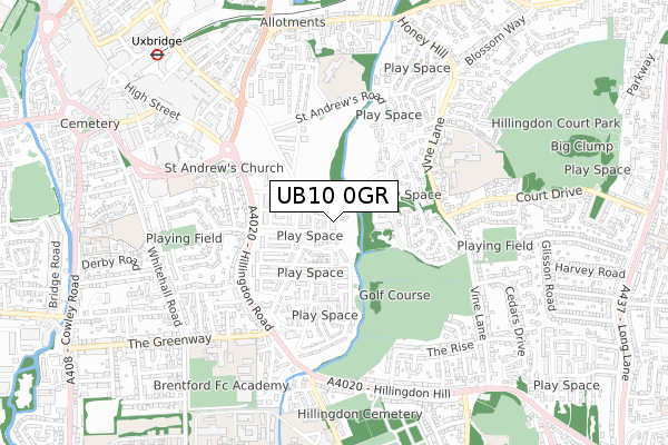 UB10 0GR map - small scale - OS Open Zoomstack (Ordnance Survey)