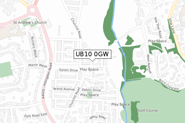 UB10 0GW map - large scale - OS Open Zoomstack (Ordnance Survey)