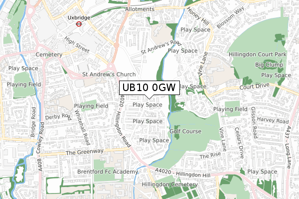 UB10 0GW map - small scale - OS Open Zoomstack (Ordnance Survey)
