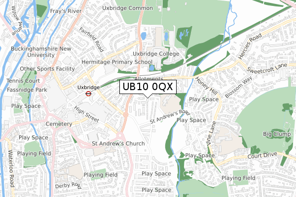 UB10 0QX map - small scale - OS Open Zoomstack (Ordnance Survey) UB10 0QX map - small scale - OS Open Zoomstack (Ordnance Survey)