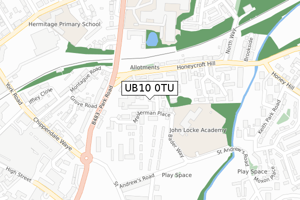 UB10 0TU map - large scale - OS Open Zoomstack (Ordnance Survey)
