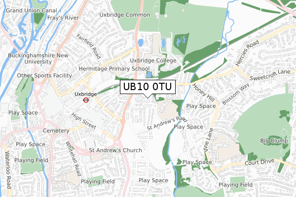 UB10 0TU map - small scale - OS Open Zoomstack (Ordnance Survey)