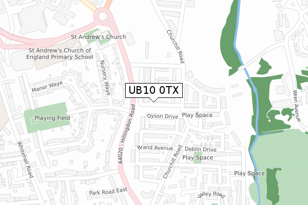 UB10 0TX map - large scale - OS Open Zoomstack (Ordnance Survey)
