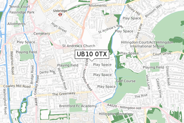 UB10 0TX map - small scale - OS Open Zoomstack (Ordnance Survey)
