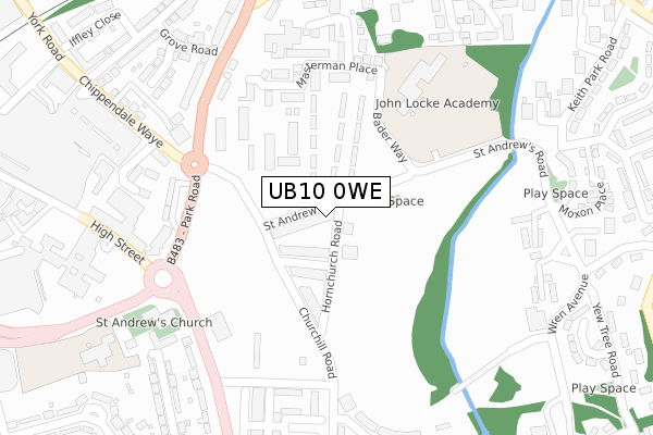 UB10 0WE map - large scale - OS Open Zoomstack (Ordnance Survey)
