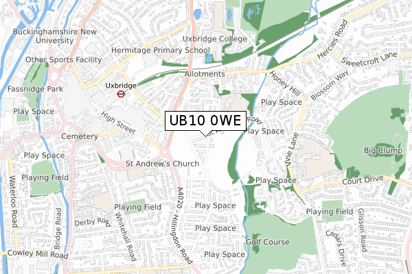 UB10 0WE map - small scale - OS Open Zoomstack (Ordnance Survey)