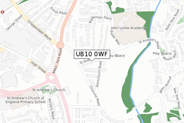 UB10 0WF map - large scale - OS Open Zoomstack (Ordnance Survey)