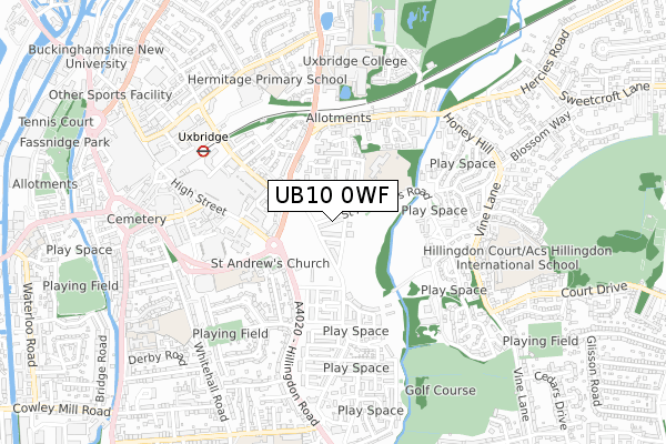 UB10 0WF map - small scale - OS Open Zoomstack (Ordnance Survey)