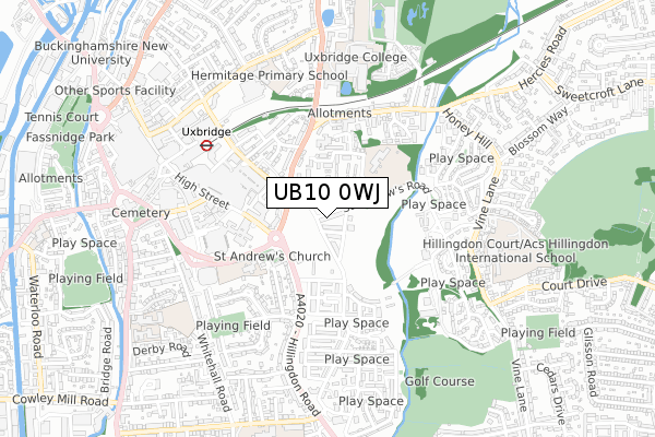 UB10 0WJ map - small scale - OS Open Zoomstack (Ordnance Survey)