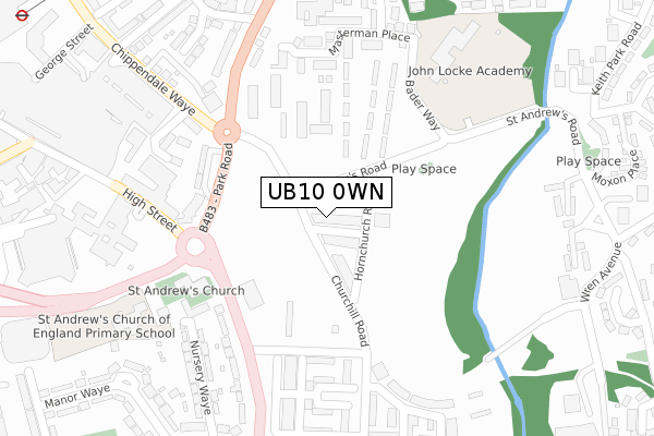 UB10 0WN map - large scale - OS Open Zoomstack (Ordnance Survey)