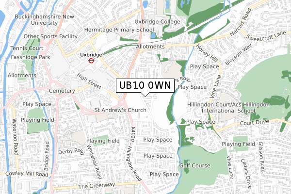 UB10 0WN map - small scale - OS Open Zoomstack (Ordnance Survey)