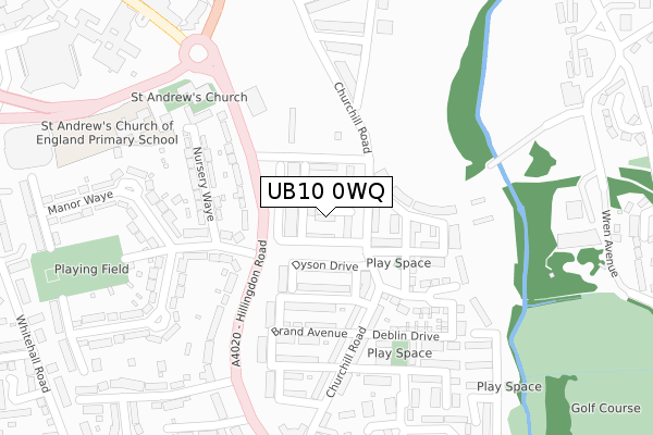 UB10 0WQ map - large scale - OS Open Zoomstack (Ordnance Survey)
