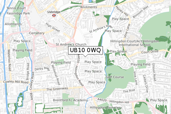 UB10 0WQ map - small scale - OS Open Zoomstack (Ordnance Survey)