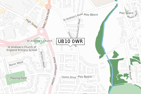 UB10 0WR map - large scale - OS Open Zoomstack (Ordnance Survey)