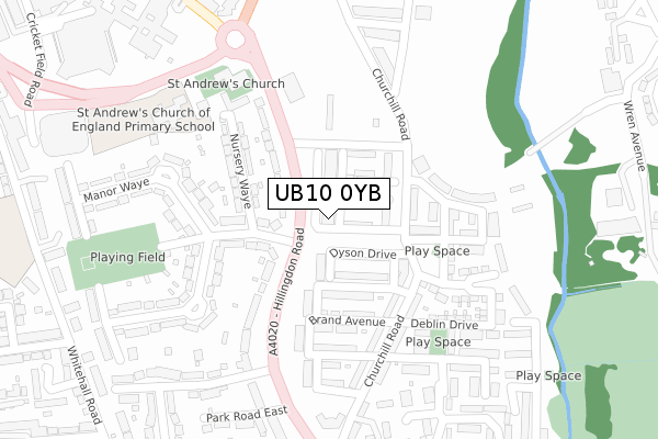 UB10 0YB map - large scale - OS Open Zoomstack (Ordnance Survey)